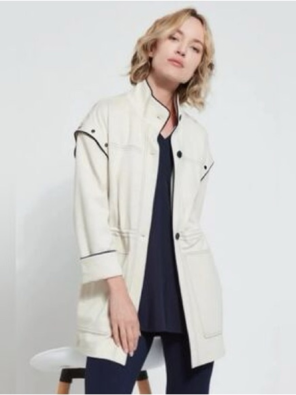 MELLODAY Cream Utility Jacket with Contrast Stitching